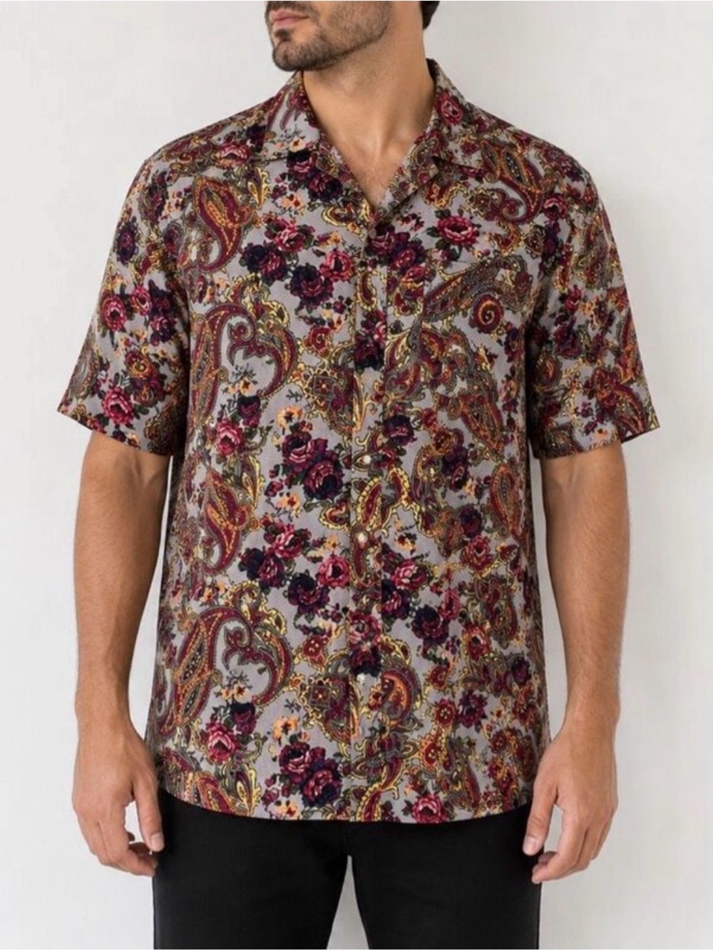 Urban Outfitters Short-Sleeve Paisley Floral Button Down Shirt